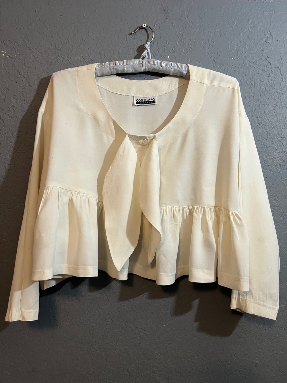 Contempo White Tie-Neck Peplum Blouse